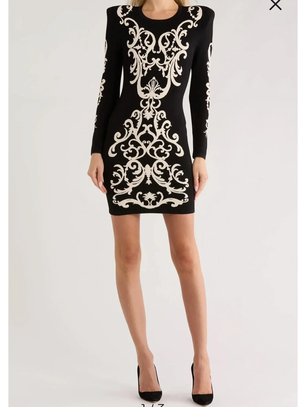 L'AGENCE Black Dress with Cream Baroque Motif, size M - Picture 3 of 11